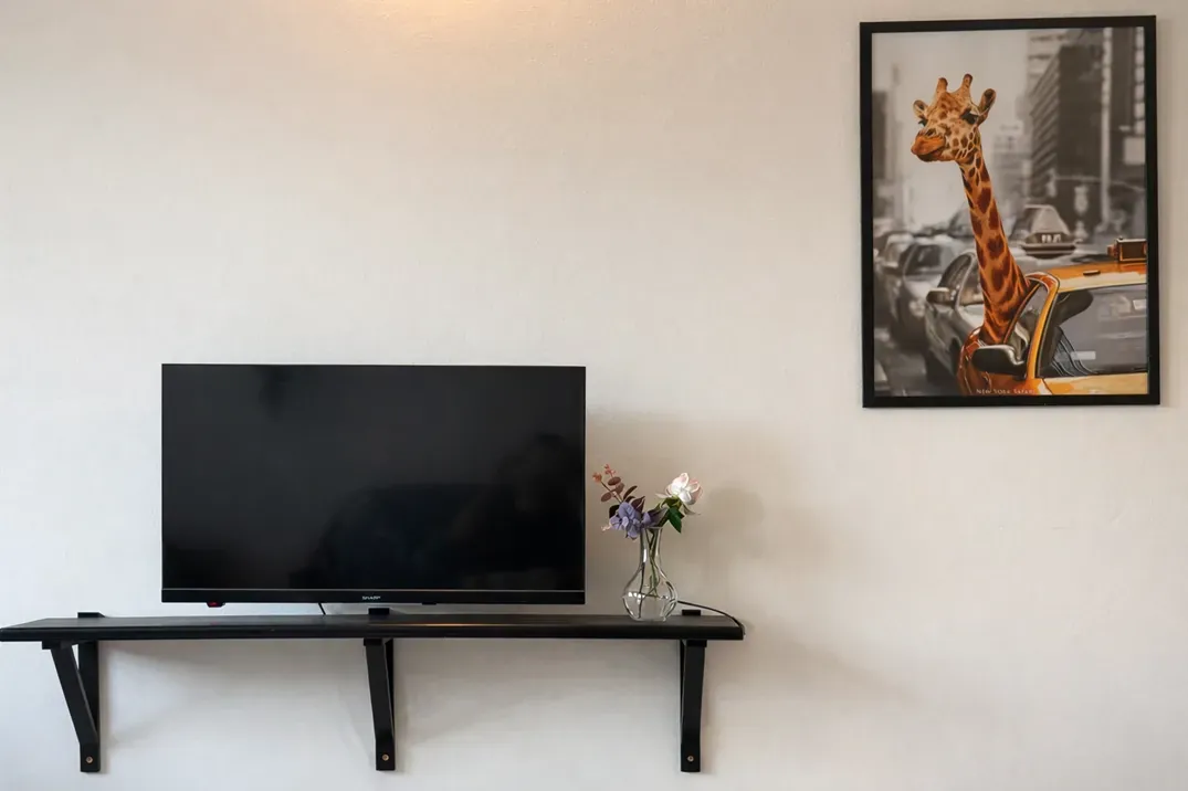 Smart TV on a wall shelf